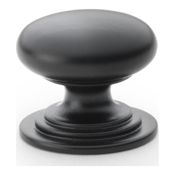 AW825-25-BL • 25mm • Black • Alexander & Wilks Waltz Round Cupboard Knob on Stepped Rose